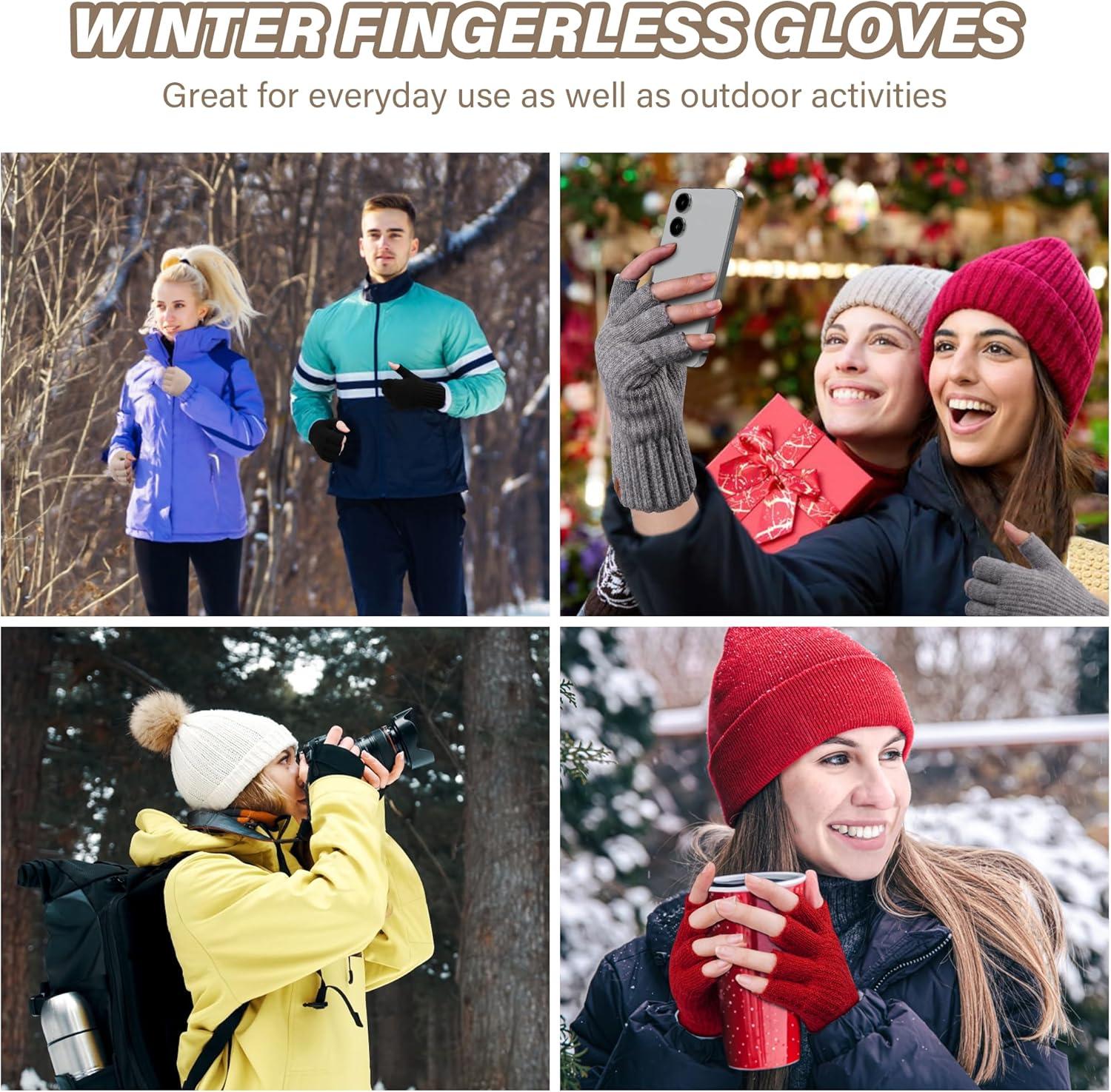 imageFZ FANTASTIC ZONE Winter Fingerless Gloves for Women Men Fleece Warm Knit Type Work Half Finger Gloves for Cold Weather GiftKhaki