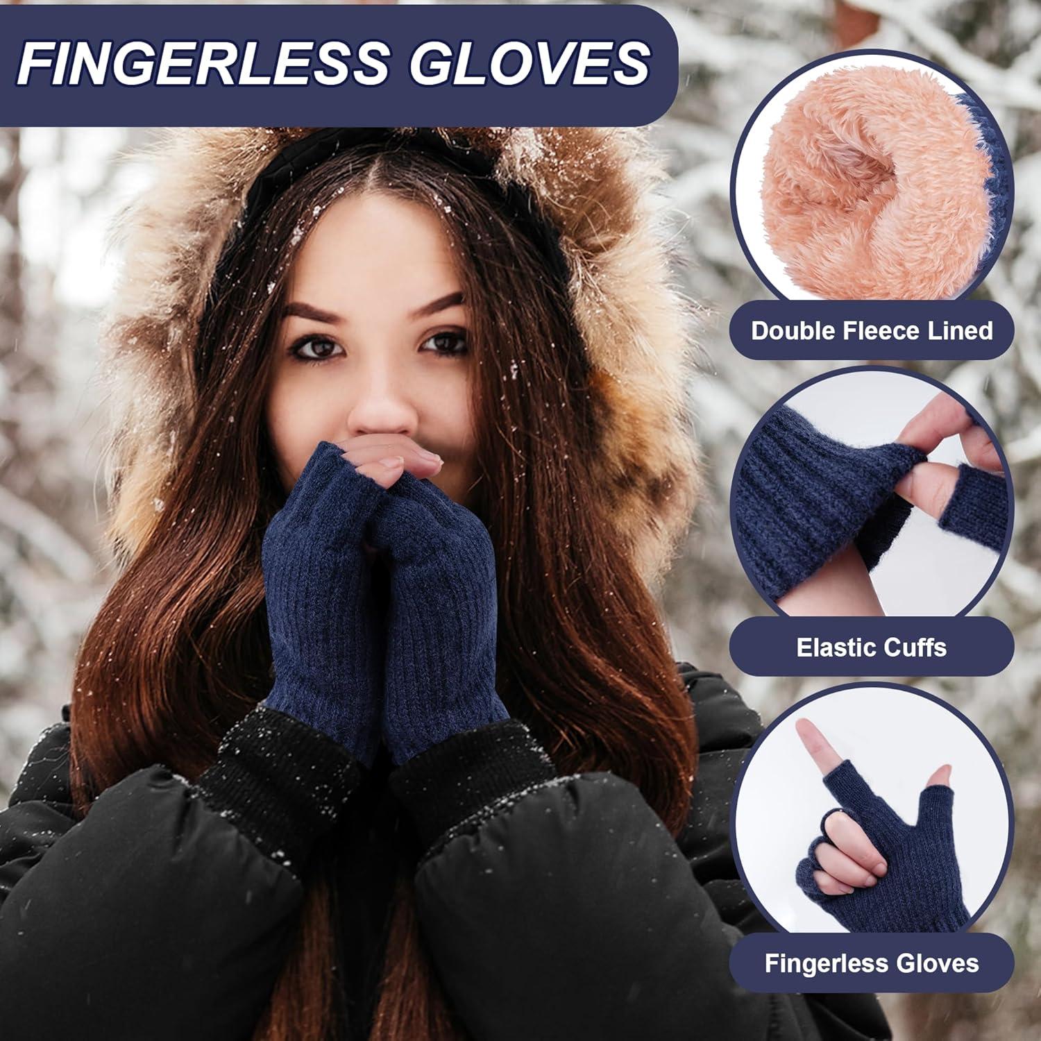 imageFZ FANTASTIC ZONE Winter Fingerless Gloves for Women Men Fleece Warm Knit Type Work Half Finger Gloves for Cold Weather GiftNavy Blue