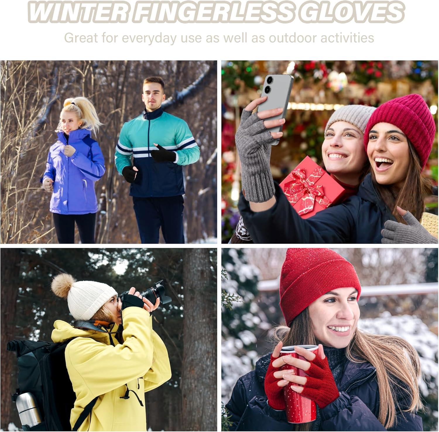 imageFZ FANTASTIC ZONE Winter Fingerless Gloves for Women Men Fleece Warm Knit Type Work Half Finger Gloves for Cold Weather GiftWhite