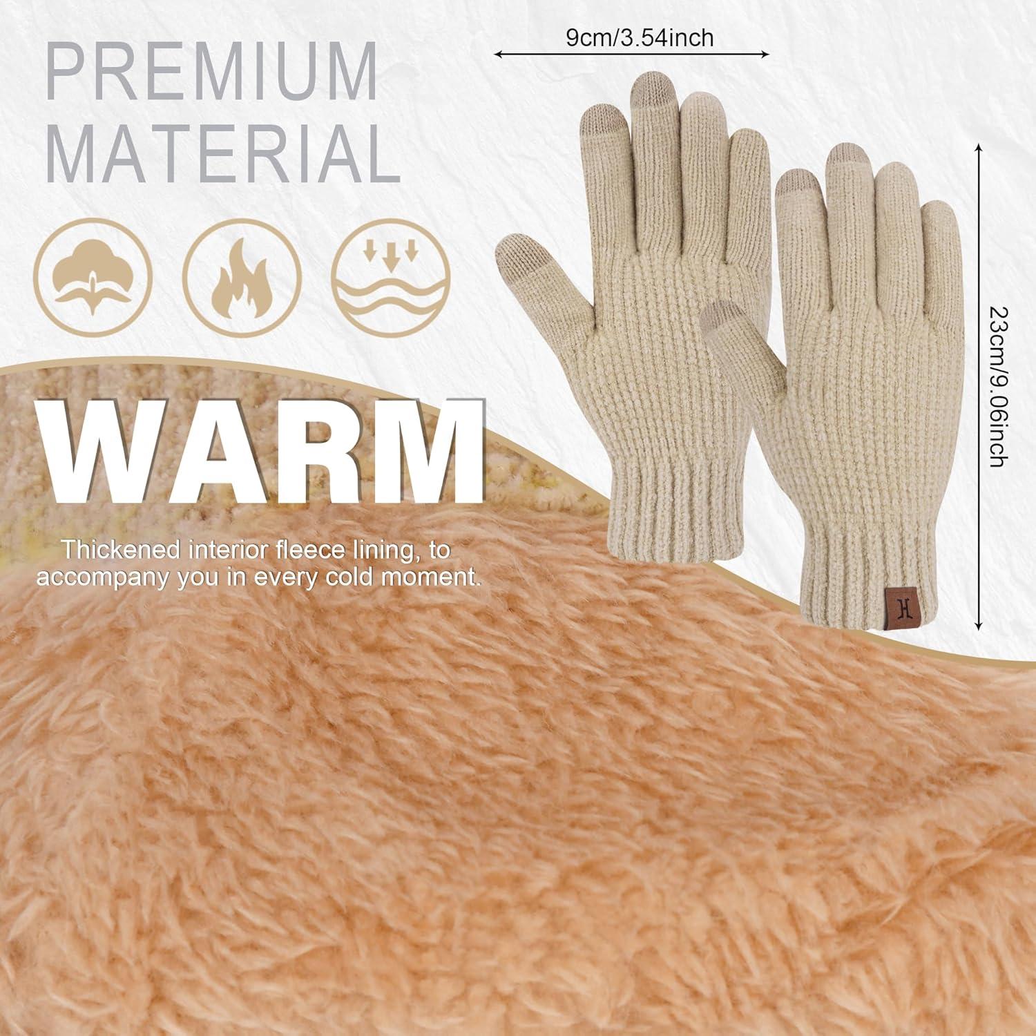 imageFZ FANTASTIC ZONE Womens Winter Gloves with Touch Screen Thermal Chenille Warm Lining Knit Gloves for Women Cold Weather GiftBeige