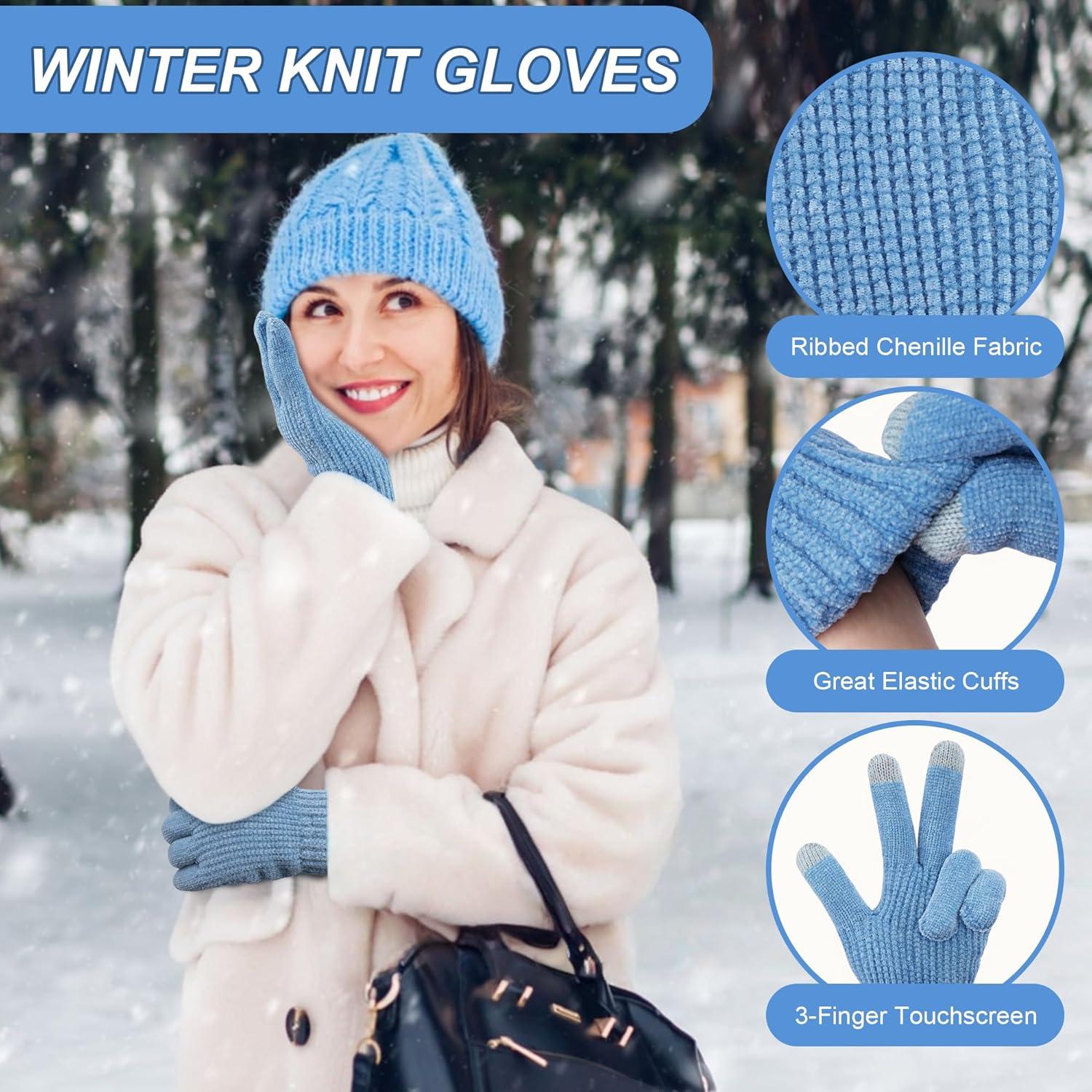 imageFZ FANTASTIC ZONE Womens Winter Gloves with Touch Screen Thermal Chenille Warm Lining Knit Gloves for Women Cold Weather GiftBlue