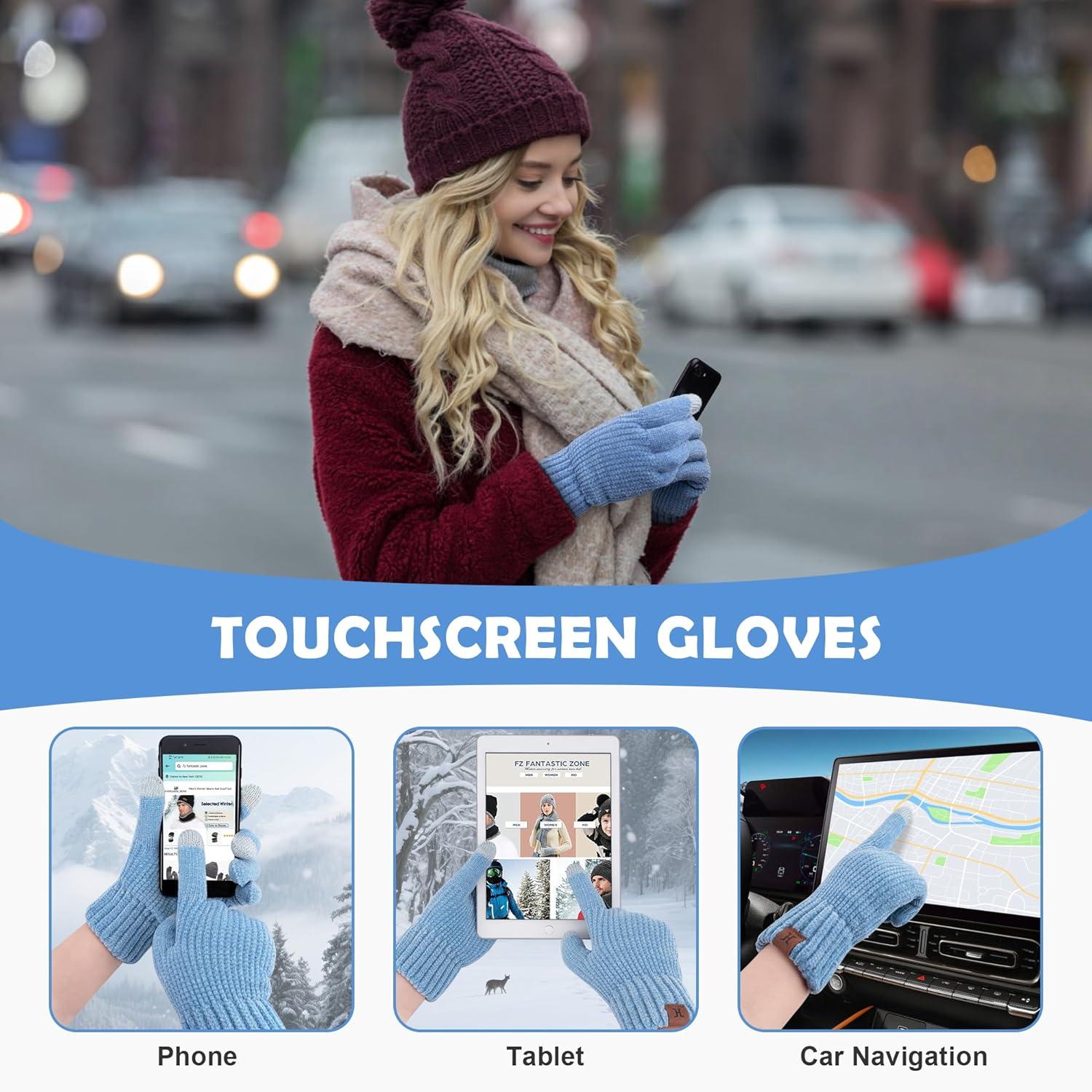 imageFZ FANTASTIC ZONE Womens Winter Gloves with Touch Screen Thermal Chenille Warm Lining Knit Gloves for Women Cold Weather GiftBlue