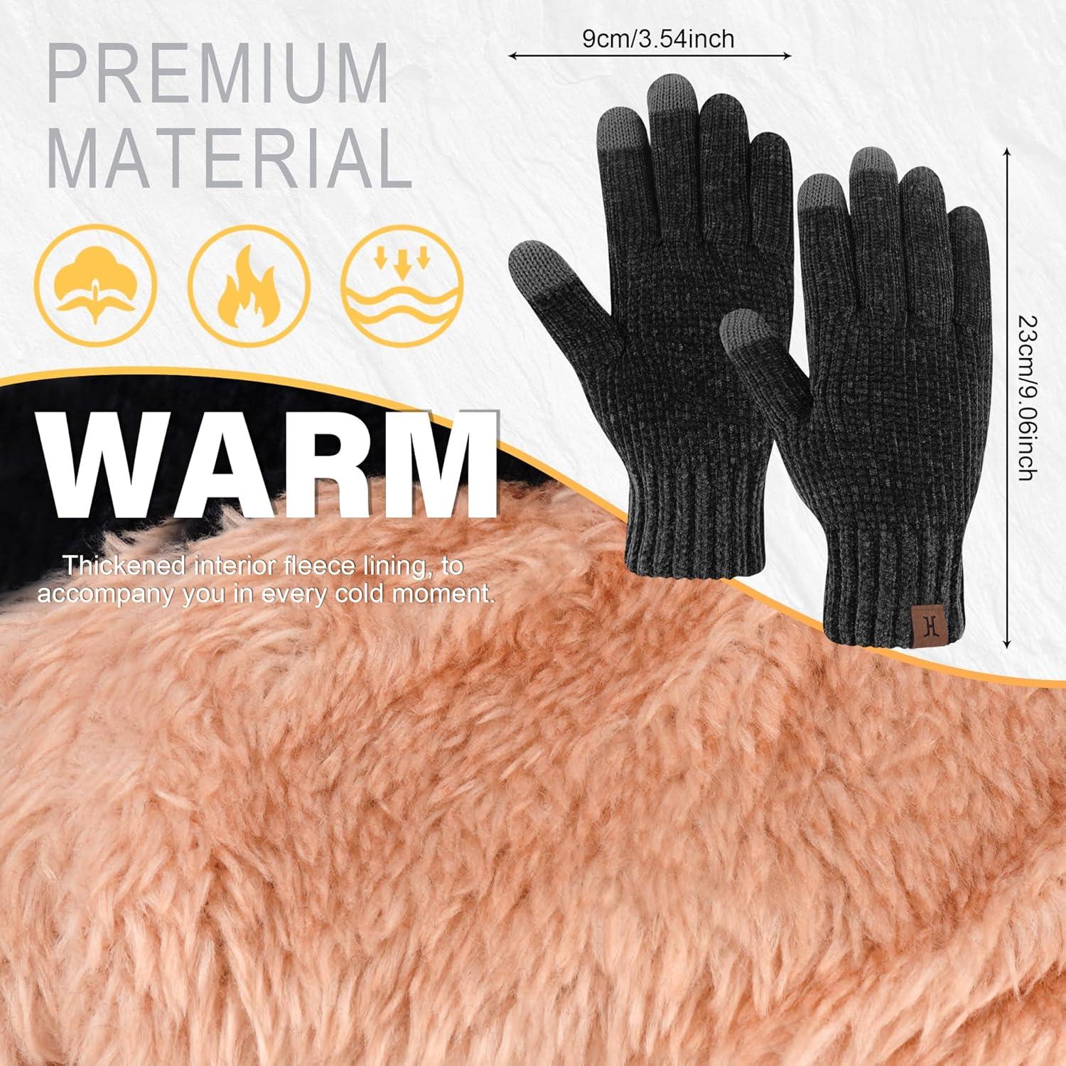 imageFZ FANTASTIC ZONE Womens Winter Gloves with Touch Screen Thermal Chenille Warm Lining Knit Gloves for Women Cold Weather GiftDark Grey