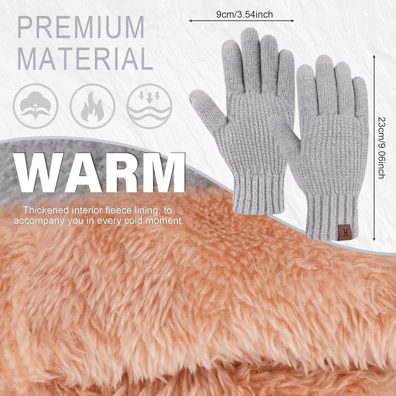 imageFZ FANTASTIC ZONE Womens Winter Gloves with Touch Screen Thermal Chenille Warm Lining Knit Gloves for Women Cold Weather GiftLight Grey