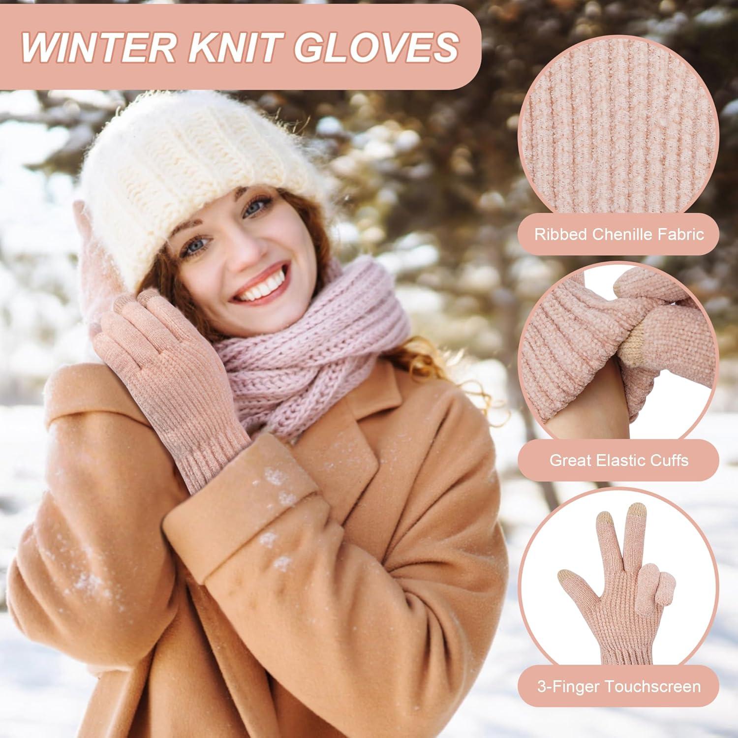 imageFZ FANTASTIC ZONE Womens Winter Gloves with Touch Screen Thermal Chenille Warm Lining Knit Gloves for Women Cold Weather GiftPink