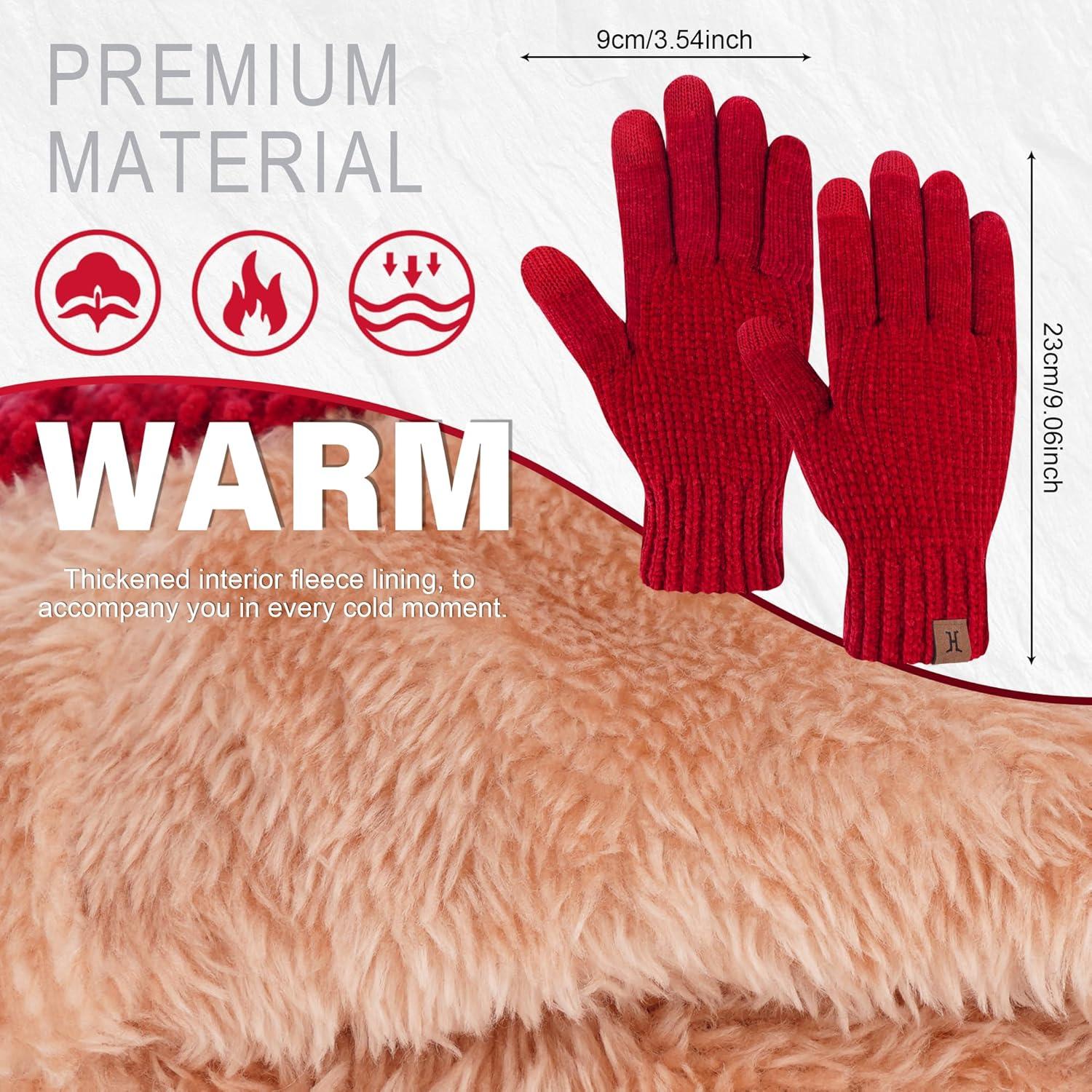 imageFZ FANTASTIC ZONE Womens Winter Gloves with Touch Screen Thermal Chenille Warm Lining Knit Gloves for Women Cold Weather GiftWine Red