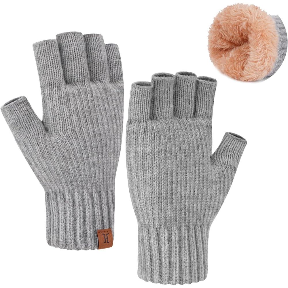 imageFZ FANTASTIC ZONE Winter Fingerless Gloves for Women Men Fleece Warm Knit Type Work Half Finger Gloves for Cold Weather GiftGray