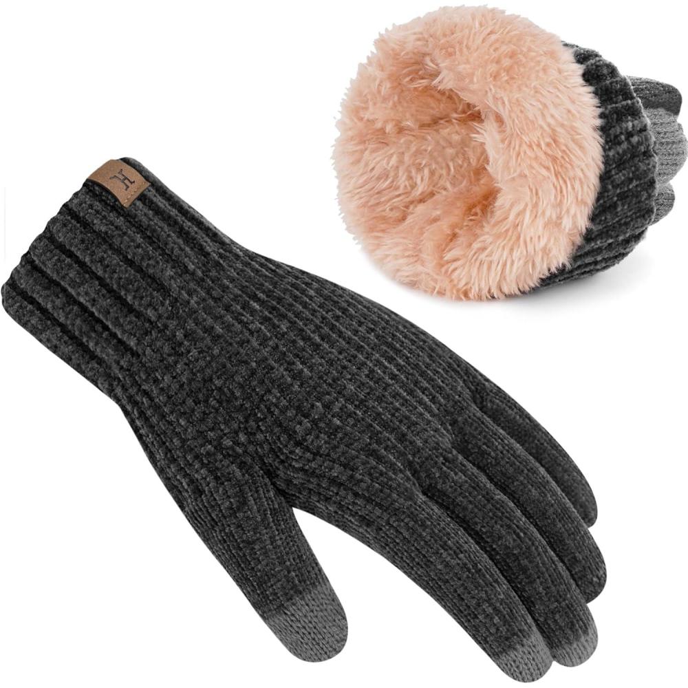 imageFZ FANTASTIC ZONE Womens Winter Gloves with Touch Screen Thermal Chenille Warm Lining Knit Gloves for Women Cold Weather GiftDark Grey