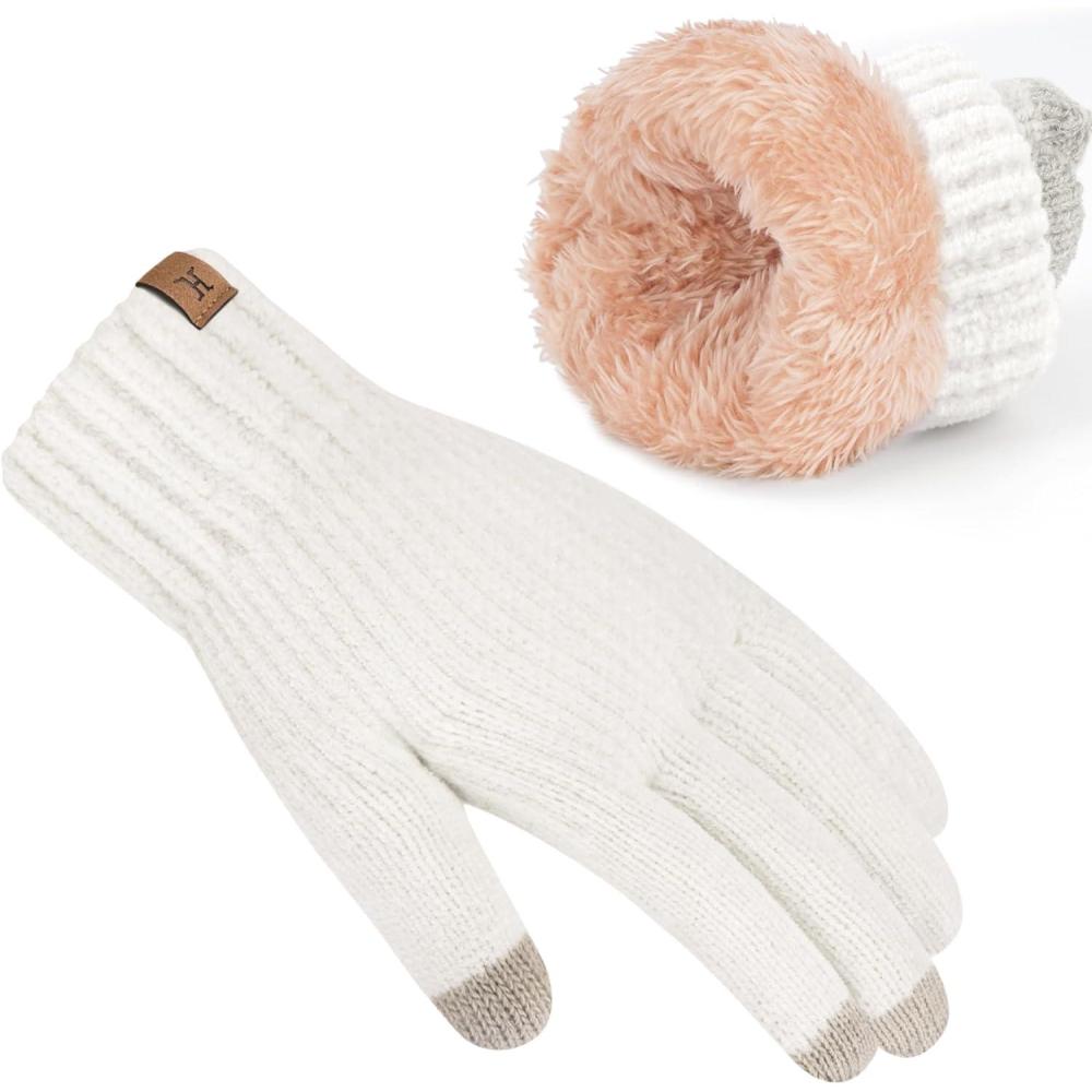imageFZ FANTASTIC ZONE Womens Winter Gloves with Touch Screen Thermal Chenille Warm Lining Knit Gloves for Women Cold Weather GiftOffwhite