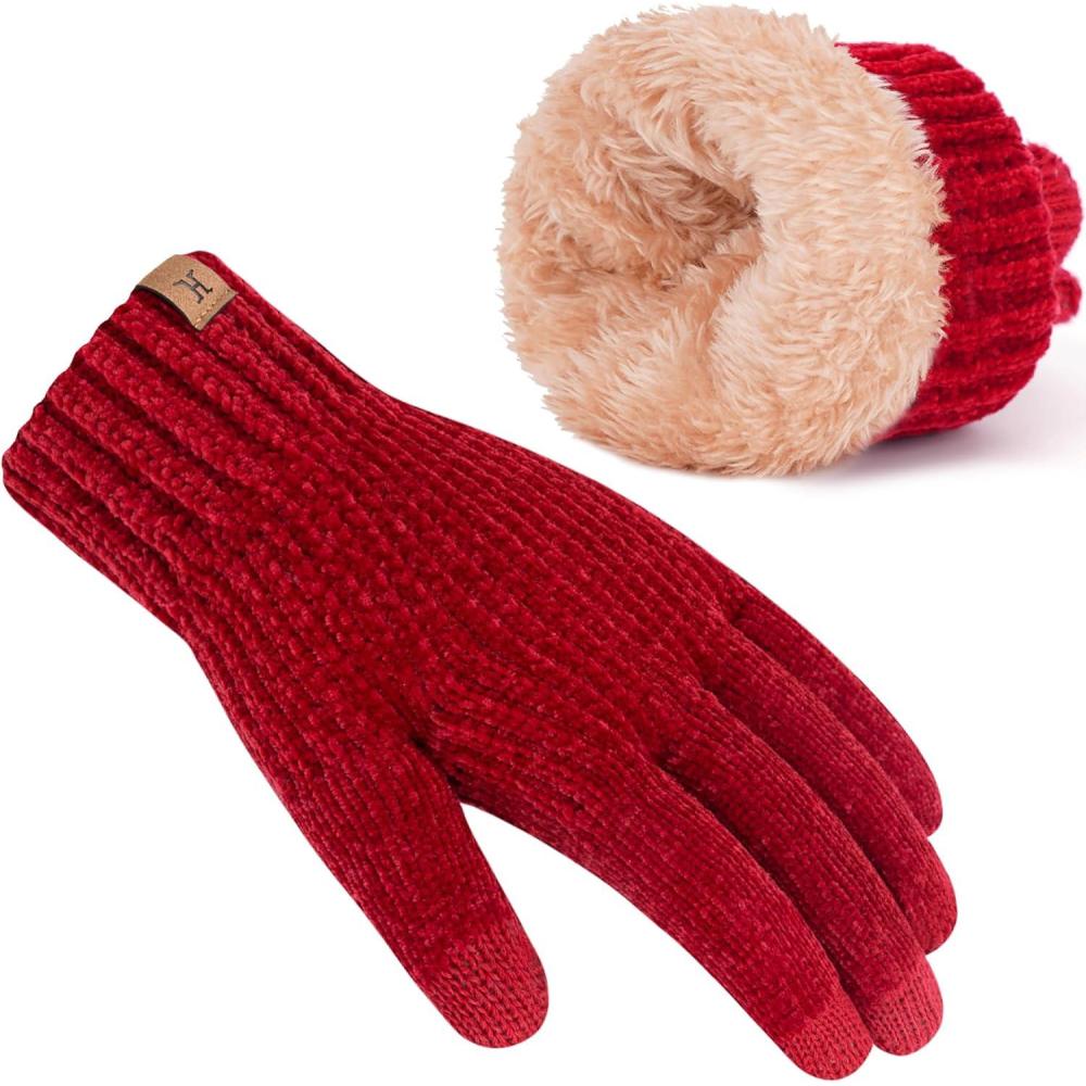 imageFZ FANTASTIC ZONE Womens Winter Gloves with Touch Screen Thermal Chenille Warm Lining Knit Gloves for Women Cold Weather GiftWine Red
