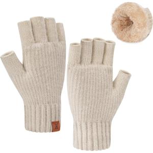 imageFZ FANTASTIC ZONE Winter Fingerless Gloves for Women Men Fleece Warm Knit Type Work Half Finger Gloves for Cold Weather GiftApricot