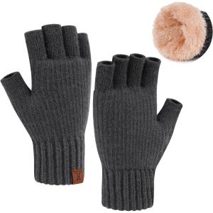 imageFZ FANTASTIC ZONE Winter Fingerless Gloves for Women Men Fleece Warm Knit Type Work Half Finger Gloves for Cold Weather GiftDark Gray