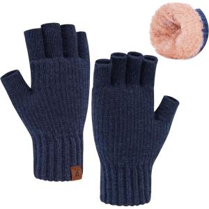 imageFZ FANTASTIC ZONE Winter Fingerless Gloves for Women Men Fleece Warm Knit Type Work Half Finger Gloves for Cold Weather GiftNavy Blue