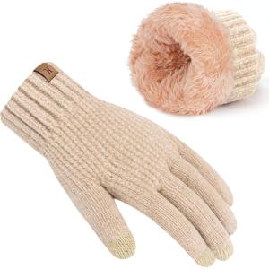 imageFZ FANTASTIC ZONE Womens Winter Gloves with Touch Screen Thermal Chenille Warm Lining Knit Gloves for Women Cold Weather GiftBeige