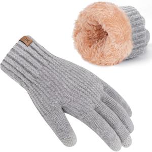 imageFZ FANTASTIC ZONE Womens Winter Gloves with Touch Screen Thermal Chenille Warm Lining Knit Gloves for Women Cold Weather GiftLight Grey
