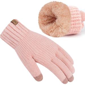 imageFZ FANTASTIC ZONE Womens Winter Gloves with Touch Screen Thermal Chenille Warm Lining Knit Gloves for Women Cold Weather GiftPink