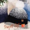 imageFZ FANTASTIC ZONE Womens Winter Hats Warm Knit Fleece Lined Cap Pompom Beanie Hats for Women Cold WeatherDenim Blue White