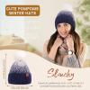 imageFZ FANTASTIC ZONE Womens Winter Hats Warm Knit Fleece Lined Cap Pompom Beanie Hats for Women Cold WeatherNavy Blue White