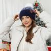 imageFZ FANTASTIC ZONE Womens Winter Hats Warm Knit Fleece Lined Cap Pompom Beanie Hats for Women Cold WeatherNavy Blue White