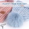 imageFZ FANTASTIC ZONE Womens Winter Warm Beanie Hat Knit Slouchy Skull Cap Thick Fleece Lined with Pom Pom Gifts for WomenBlue