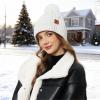 imageFZ FANTASTIC ZONE Womens Winter Warm Beanie Hat Knit Slouchy Skull Cap Thick Fleece Lined with Pom Pom Gifts for WomenWhite