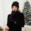 imageWomens Winter Hats and Gloves Scarf Sets Fleece Warm Knit Beanie Neck Warmer Skull Caps Touchscreen Gloves for Women GiftsBlack