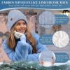 imageWomens Winter Hats and Gloves Scarf Sets Fleece Warm Knit Beanie Neck Warmer Skull Caps Touchscreen Gloves for Women GiftsBlue