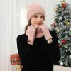 imageWomens Winter Hats and Gloves Scarf Sets Fleece Warm Knit Beanie Neck Warmer Skull Caps Touchscreen Gloves for Women GiftsPink