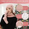 imageWomens Winter Hats and Gloves Scarf Sets Fleece Warm Knit Beanie Neck Warmer Skull Caps Touchscreen Gloves for Women GiftsPink