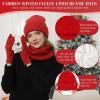 imageWomens Winter Hats and Gloves Scarf Sets Fleece Warm Knit Beanie Neck Warmer Skull Caps Touchscreen Gloves for Women GiftsWine Red