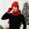 imageWomens Winter Hats and Gloves Scarf Sets Fleece Warm Knit Beanie Neck Warmer Skull Caps Touchscreen Gloves for Women GiftsWine Red