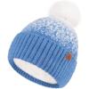 imageFZ FANTASTIC ZONE Womens Winter Hats Warm Knit Fleece Lined Cap Pompom Beanie Hats for Women Cold WeatherDenim Blue White
