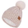 imageFZ FANTASTIC ZONE Womens Winter Warm Beanie Hat Knit Slouchy Skull Cap Thick Fleece Lined with Pom Pom Gifts for WomenBeige