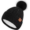 imageFZ FANTASTIC ZONE Womens Winter Warm Beanie Hat Knit Slouchy Skull Cap Thick Fleece Lined with Pom Pom Gifts for WomenBlack
