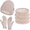 imageWomens Winter Hats and Gloves Scarf Sets Fleece Warm Knit Beanie Neck Warmer Skull Caps Touchscreen Gloves for Women GiftsBeige