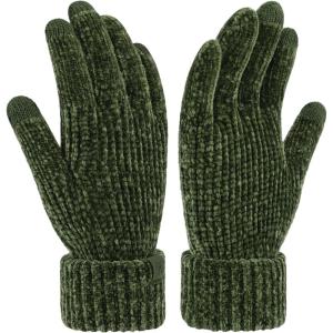 imageFZ FANTASTIC ZONE Winter Gloves for Women Chenille Warm Knit Work Touchscreen Womens Gloves for Cold Weather GiftsArmy Green
