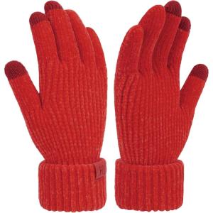 imageFZ FANTASTIC ZONE Winter Gloves for Women Chenille Warm Knit Work Touchscreen Womens Gloves for Cold Weather GiftsRed