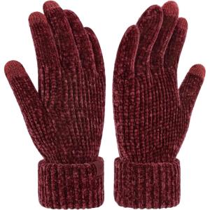 imageFZ FANTASTIC ZONE Winter Gloves for Women Chenille Warm Knit Work Touchscreen Womens Gloves for Cold Weather GiftsWine Red