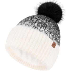 imageFZ FANTASTIC ZONE Womens Winter Hats Warm Knit Fleece Lined Cap Pompom Beanie Hats for Women Cold WeatherWhite Black