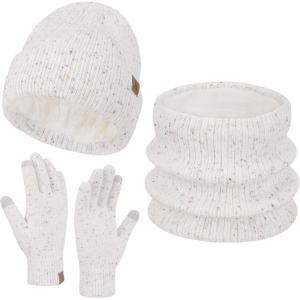 imageWomens Winter Hats and Gloves Scarf Sets Fleece Warm Knit Beanie Neck Warmer Skull Caps Touchscreen Gloves for Women GiftsWhite