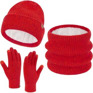 imageWomens Winter Hats and Gloves Scarf Sets Fleece Warm Knit Beanie Neck Warmer Skull Caps Touchscreen Gloves for Women GiftsWine Red