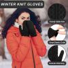 imageFZ FANTASTIC ZONE Winter Warm Mittens for Women Knitted Womens Gloves for Cold Weather with Thick Fleece Lined GiftsBlack