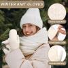 imageFZ FANTASTIC ZONE Winter Warm Mittens for Women Knitted Womens Gloves for Cold Weather with Thick Fleece Lined GiftsWhite