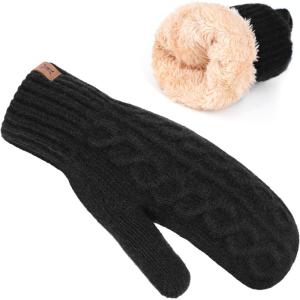 imageFZ FANTASTIC ZONE Winter Warm Mittens for Women Knitted Womens Gloves for Cold Weather with Thick Fleece Lined GiftsBlack