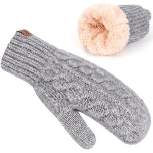 imageFZ FANTASTIC ZONE Winter Warm Mittens for Women Knitted Womens Gloves for Cold Weather with Thick Fleece Lined GiftsGrey