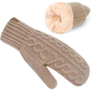 imageFZ FANTASTIC ZONE Winter Warm Mittens for Women Knitted Womens Gloves for Cold Weather with Thick Fleece Lined GiftsKhaki