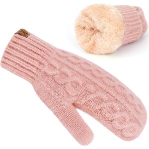 imageFZ FANTASTIC ZONE Winter Warm Mittens for Women Knitted Womens Gloves for Cold Weather with Thick Fleece Lined GiftsPink