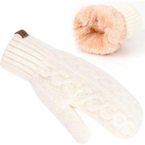 imageFZ FANTASTIC ZONE Winter Warm Mittens for Women Knitted Womens Gloves for Cold Weather with Thick Fleece Lined GiftsWhite