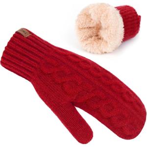 imageFZ FANTASTIC ZONE Winter Warm Mittens for Women Knitted Womens Gloves for Cold Weather with Thick Fleece Lined GiftsWine Red