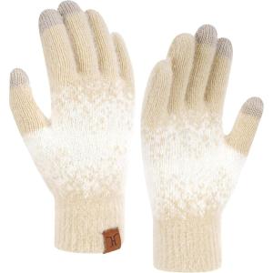image:imageFZ FANTASTIC ZONE Womens Winter Gloves for Cold Weather Touch Screen Texting Warm Knit Thermal Gloves Gifts for WomenApricot White